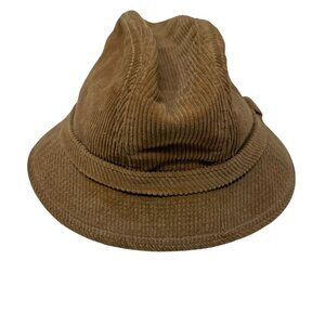 Hopkins Fifth Avenue Corduroy Fedora Hat Large Vintage Brown Tan Brown Feather